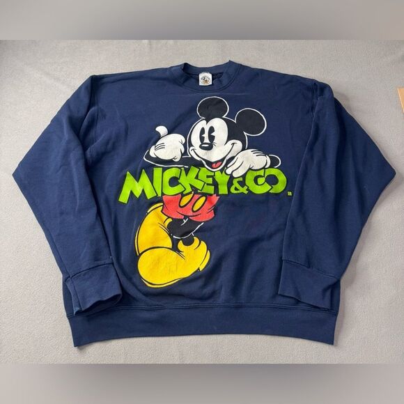 Rare Vintage DISNEY Mickey Mouse & Co Big Logo Crewneck Sweatshirt 90s Navy XL - Picture 1 of 16